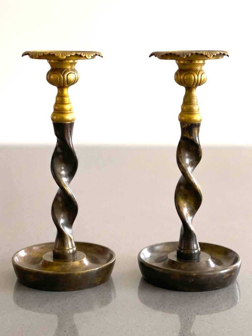 Vintage Maitland-Smith Barley Twist Brass Bronze Candle Holders 13” Pair